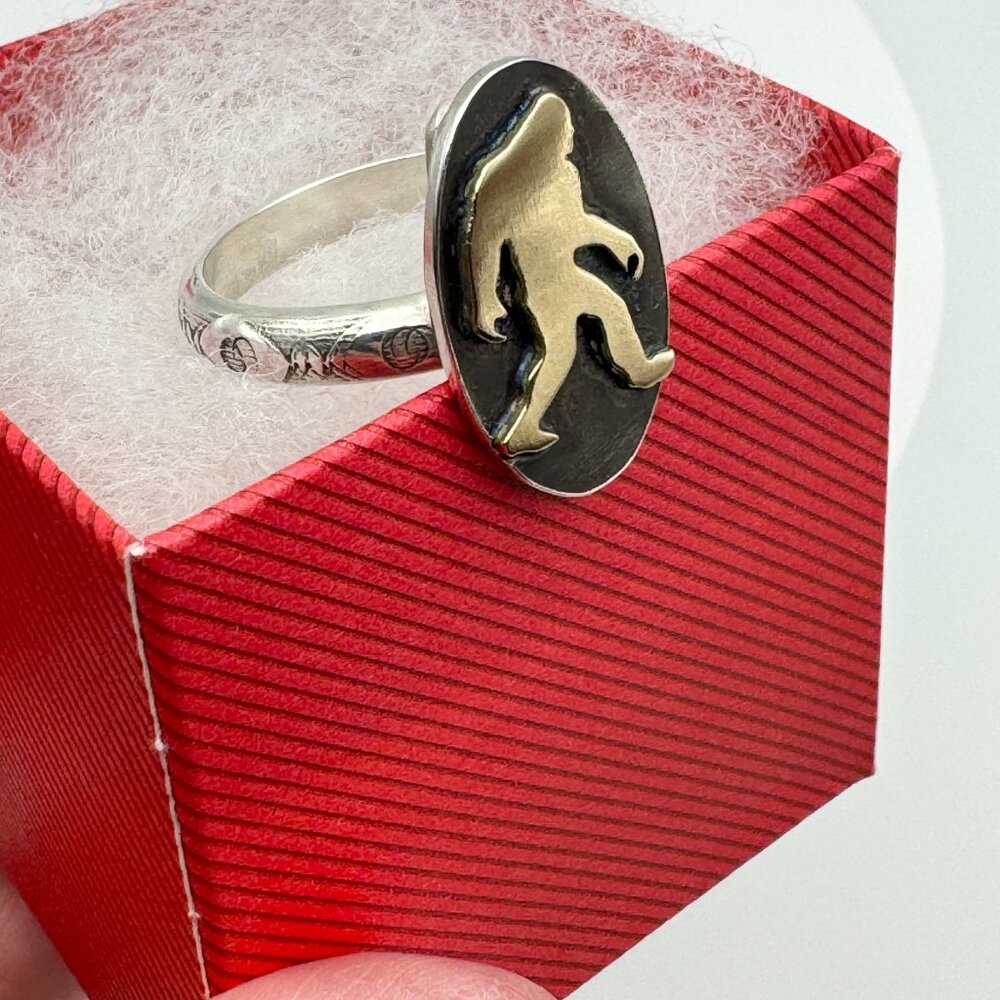Handmade Bigfoot Ring Sterling Silver Brass Sasquatch Statement Ring Size 12 - Picture 10 of 12